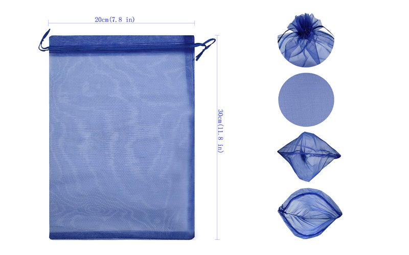 Ankirol 100pcs Sheer Organza Favor Bags 8 X 12 Large Organza Drawstring Bags (navy blue) - Image 3